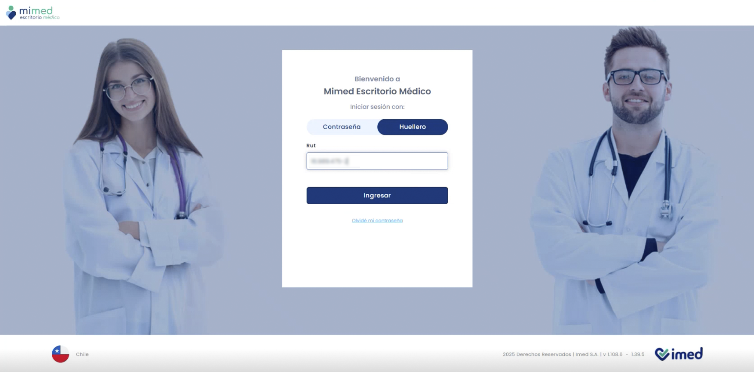 Inicio de sesión con huellero en Mimed Escritorio Médico