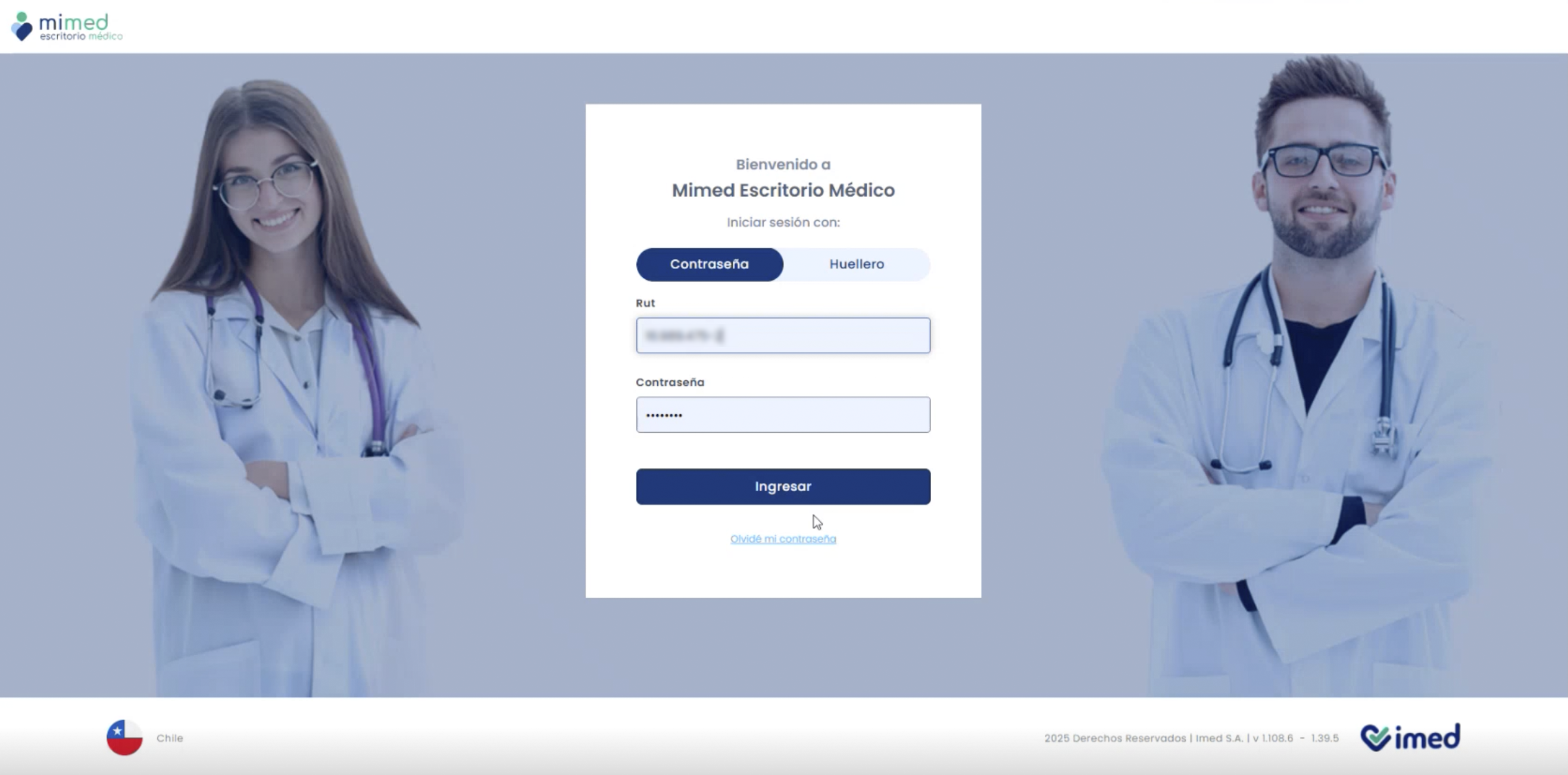 Inicio de sesión con contraseña en Mimed Escritorio Médico